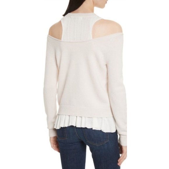 10 Crosby Derek Lam Layered Cold Shoulder Sweater Cream White Size XS Wool - Picture 2 of 6